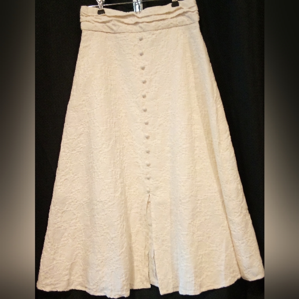 Cream Maxi A-Line Skirt with Smocked Detail